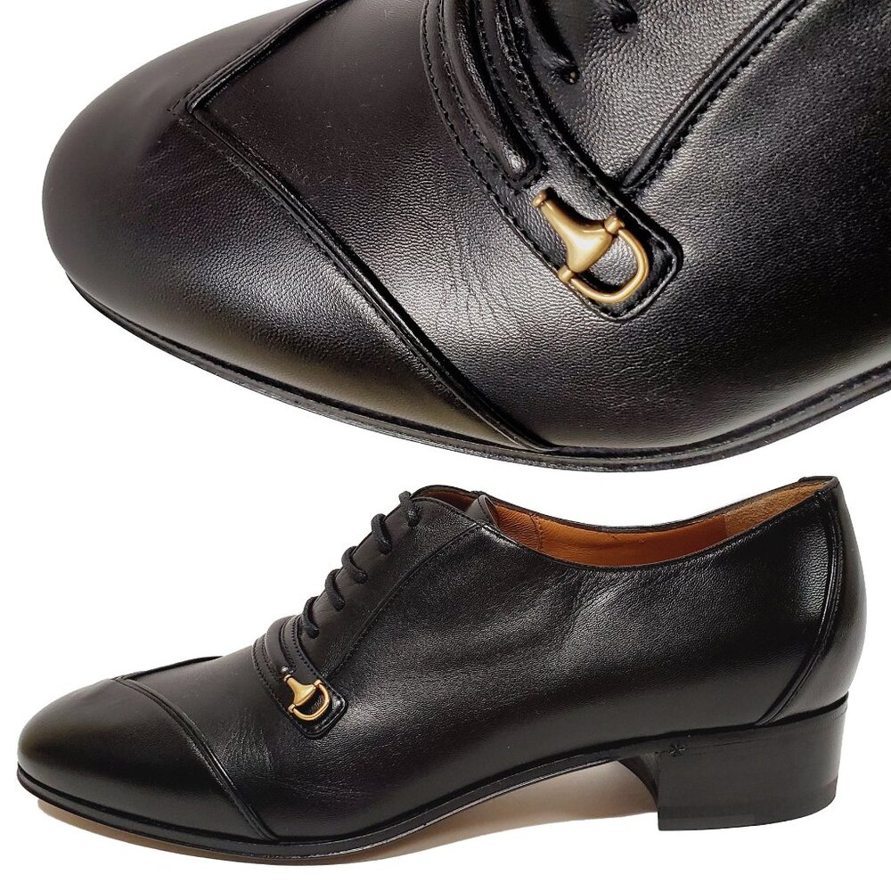 GUCCI SHOES BLACK LEATHER LOAFERS w HORSEBIT HARDWARE DETAIL $1,150 sz 38.5 8.5